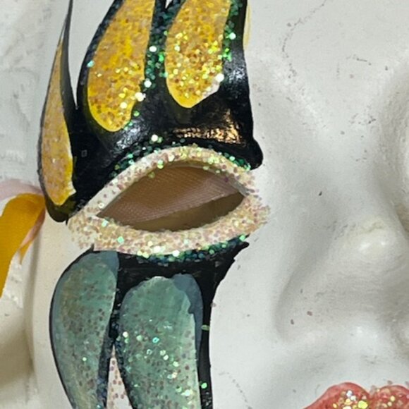 Wall Decor Ceramic Mini Mardi Gras Mask Hand Painted Glitter 3"x4" - Picture 10 of 13
